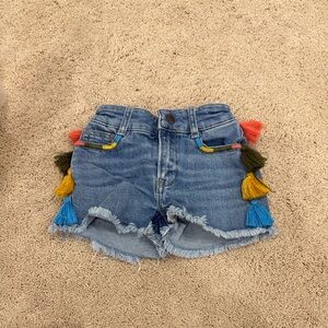 Boden Blue Denim Shorts with Pink Accents